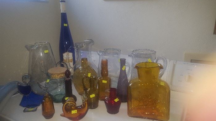 Colored Glass Vases, Pitchers, Accent Pieces. Clear Pitchers & Trays Available too