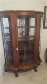 Gorgeous Antique Display Hutch/Cabinet with Rounded Glass on Sides & Front.  Claw Foot Legs.  Approx. 62" Tall  x 15" Deep x 46" Wide