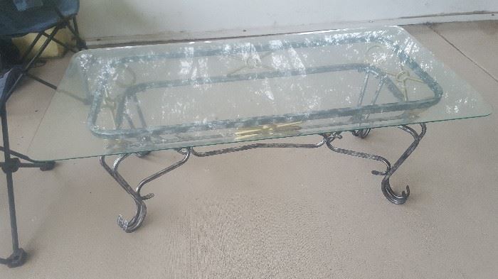Glass Top & Wrought Iron Base Coffee Table