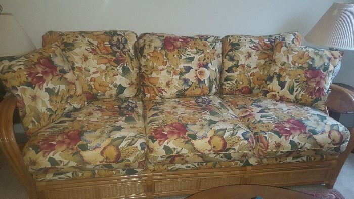 Beautiful Rattan Sleeper Sofa with Florida, Tropical Print Material