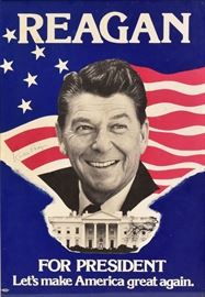 Autographed Ronald Reagan Campaign Poster
21" x 15"
circa 1980  Bid on-line November 10th -15th at www.fairfieldauction.com
