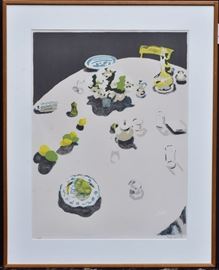 Fairfield Porter	
Table Setting
28" x 21" (image) lithograph
pencil signed lower right
artist proof   Bid on-line November 10th -15th at www.fairfieldauction.com