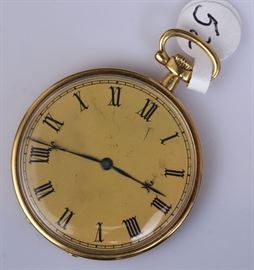 18k Gold Longines Pocket Watch	
1 3/4" diameter open face
34.8 dwt gross    Bid on-line November 10th -15th at www.fairfieldauction.com
