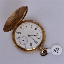 18k Gold Longines Pocket Watch
1 3/4" diameter face
56 dwt gross    Bid on-line November 10th -15th at www.fairfieldauction.com