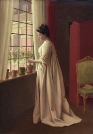 George Sloane (1864 - 1942)
A Window Garden
14" x 10" oil on panel
signed and dated 1901/Paris upper right
with Schwartz, Philadelphia label verso    Bid on-line November 10th -15th at www.fairfieldauction.com