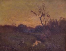 Franklin DeHaven (1856 - 1934)	
Tonalist Landscape
14" x18" oil on canvas
signed lower left    Bid on-line November 10th -15th at www.fairfieldauction.com