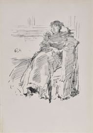 James Abbott McNeill Whistler	
The Red Dress
11 1/4 "x 7 7/8" (sheet) lithograph
by The Studio, 1894   Bid on-line November 10th -15th at www.fairfieldauction.com