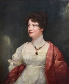 attributed to William Beechey	
Portrait of a Noble Woman 
30" x 25" oil on canvas
unsigned   Bid on-line November 10th -15th at www.fairfieldauction.com
