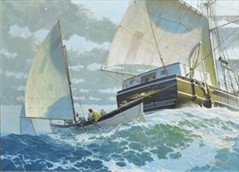 Robert Sticker
Whale Off The Larboard Quarter
26 1/2" x 36 1/2" oil on canvas
signed and dated 1966 lower right
Grand Central Art Galleries, Inc.
label verso  Bid on-line November 10th -15th at www.fairfieldauction.com