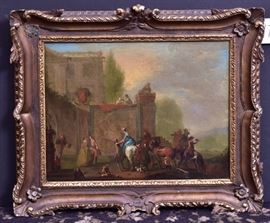 French School
The Arrival
17" x 21 1/2" oil on canvas
signed indistinctly lower left
18th century   Bid on-line November 10th -15th at www.fairfieldauction.com