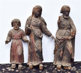Three Carved Santos Figures	
Madonna, Christ Child and a Saint
24" and 19" long    Bid on-line November 10th -15th at www.fairfieldauction.com