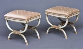 Pair of French Parcel Gilt Empire Stools
paint decorated with hoofed feet
16" x 20", 19" high
19th century or earlier    Bid on-line November 10th -15th at www.fairfieldauction.com
