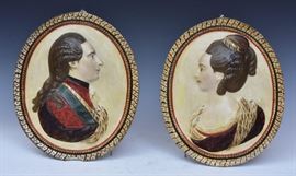 Molded Composition Portrait Plaques
with polychrome decoration
Marie Plummer and John Philbrick,
Yarmouth, ME
each 13 1/2" x 11 1/2"
18th century    Bid on-line November 10th -15th at www.fairfieldauction.com