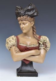 Goldschieder Bust	
of a maiden
signed and stamped 1807/2223
18 1/2" high    Bid on-line November 10th -15th at www.fairfieldauction.com