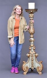 Italian Baroque Painted and Parcel Gilt Torchère	
60 3/4" high
19th century    Bid on-line November 10th -15th at www.fairfieldauction.com
