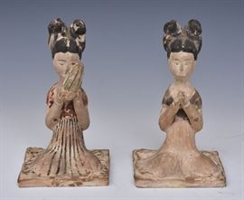 Pair Chinese Earthenware Kneeling Figures
6 3/4" high
probably Tang Dynasty   Bid on-line November 10th -15th at www.fairfieldauction.com