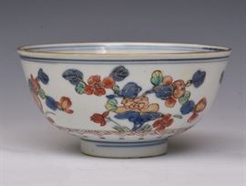 Chinese Imari Bowl	
blooming flowers on a white ground
5 7/8" diameter
with the inventory mark of Augustus
the Strong, King of Poland (1670-1733)
early 18th century    Bid on-line November 10th -15th at www.fairfieldauction.com