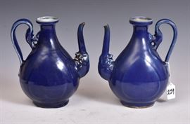 Two Chinese Blue Ceramic Teapots
9 1/4" high    Bid on-line November 10th -15th at www.fairfieldauction.com