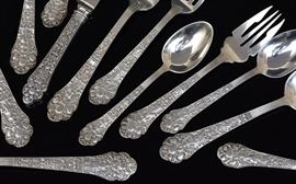 Gorham Sterling Silver Flatware Service
Old Medici pattern
98 pieces, 124.4 troy ounces    Bid on-line November 10th -15th at www.fairfieldauction.com