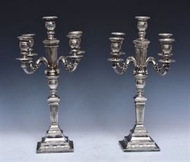 Pair Dutch Silver Candelabra	
embossed with swags and flowers
each with four arms, 17 1/4" high
early 20th century     Bid on-line November 10th -15th at www.fairfieldauction.com