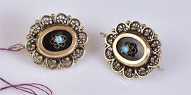 Victorian 14k Gold Onyx and Opal Earrings	
1" long, 6.9 dwt gross
pierced    Bid on-line November 10th -15th at www.fairfieldauction.com