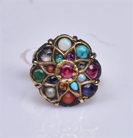 Antique 15k Gold Mogul Ring
with semi-precious stones
ring size 7 1/2, 6.8 dwt gross    Bid on-line November 10th -15th at www.fairfieldauction.com