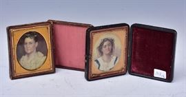 Pair Portrait Miniatures
Two Women
each 2 3/4" x 2 1/4" watercolor on paper
unsigned, both cased   Bid on-line November 10th -15th at www.fairfieldauction.com