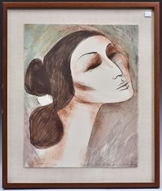 RC Gorman
Woman with Pears
15" x 20" lithograph
signed and dated 1977 lower left
from an edition of 100
Face of a Woman
20" x 16" lithograph
signed and dated 1981
inscribed Presentation Proof for
Mrs. Virginia Dooley   Bid on-line November 10th -15th at www.fairfieldauction.com