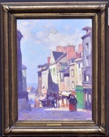 Gyrth Russell	
Village Street
16" x 12" oil on panel
signed lower right   Bid on-line November 10th -15th at www.fairfieldauction.com