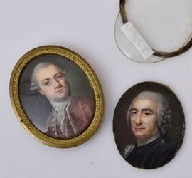 Two Portrait Miniatures
Two Gentlemen
each 1 1/2" long painting on paper
unsigned   Bid on-line November 10th -15th at www.fairfieldauction.com