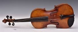 German Violin
23 1/2" long
label reads "Holm Viertel/Fecit Aachen/1899"
with bow and hard case   Bid on-line November 10th -15th at www.fairfieldauction.com