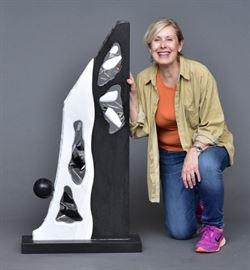 Abbey Modell Sculpture
comprised of black and white free
edge stone slab with faceted glass
"crystals" in the free form voids
46" tall, unsigned   Bid on-line November 10th -15th at www.fairfieldauction.com