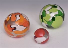 Abbey Modell Art Glass Orbs (3)
green, orange and red, largest is
6" diameter, signed