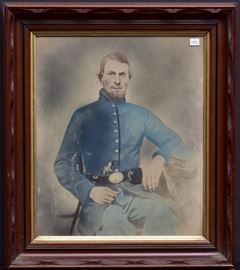 Solar Enlargement Of Civil War Soldier
portrait in uniform with revolver exposed
19" x 16"
identified as 128th NY Regiment
Volunteers