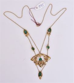 Victorian necklace with green stones,
16" long