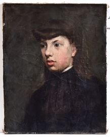 attributed to Burr SistersFannie and Jennie Burr
Portrait of a Girl
20" x 16" oil on canvas
unframed, unsigned