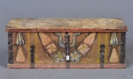 French Painted Blanket Box
with iron strapped hinges
41" x 17 1/2", 15" high
19th century