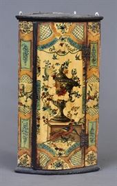 Diminutive Painted Hanging Corner Cabinet
decorated with urn and birds
painted in the Italian style
19 1/2" wide, 35" high
19th century