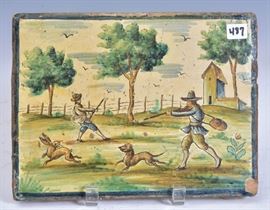 Continental Tile
with hunting scene
7 3/4" x 10 1/4"
18th/19th century