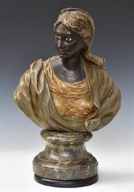Carved Bust of a Nubian Woman	
20" high overall
on a later plinth