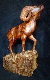 Hardwood Carved Big Horn Sheep 