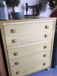 MCM chest of drawers.  Antique sewing machine