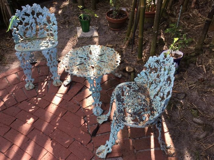 Cast iron garden seats and table