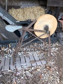 Grindstone- Fully functional, pedal powered, all metal, stone grinding wheel, free of cracks.