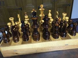 Lg Carved Wood Chess Set