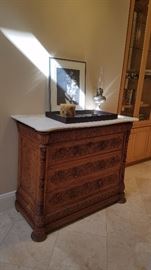 Antique White Marble Topped Chest