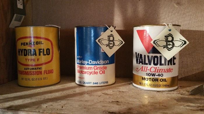 Vintage oil cans. Full, great for a collection