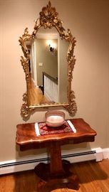 Antique American Empire Flame Mahogany  Center Table with elaborate gold gilt mirror