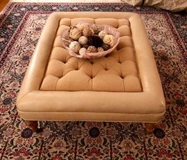 Leather tufted ottoman