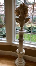 Antique Marble Column with ornate carved bust of woman
